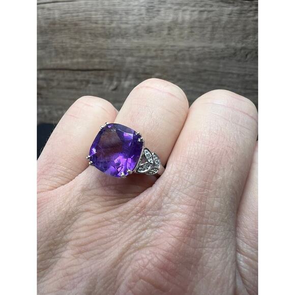 Amethyst and diamond sterling silver ring size 7 - Picture 6 of 16